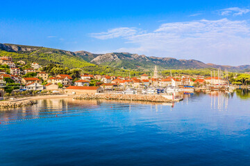 view of the city of Jelsa, summer morning landscape