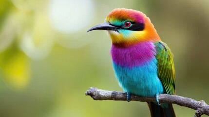 Obraz premium Close-up of a colorful bird on a branch, showcasing its joyful demeanor and bright feathers