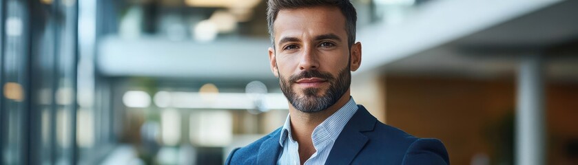 Obraz premium Manager with strategic plans, office background, leadership