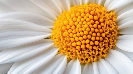 Close-up of a daisy, showcasing its white petals and bright yellow center in detail