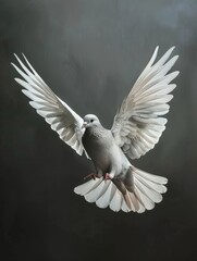 Obraz premium Flying dove. Pigeon on a black background.