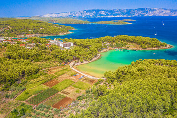 Aerial view at Jelsa beach in Croatia, Island Hvar scenery.