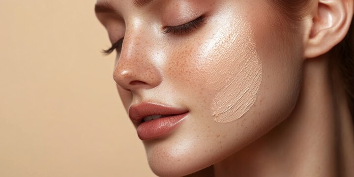  Luxurious Facial Skincare Routine: CC and BB Cream Application for Flawless Complexion. Beauty Salon End-of-Season Promotion Featuring Premium Sunscreen and Cosmetic Products for Radiant, Protected S