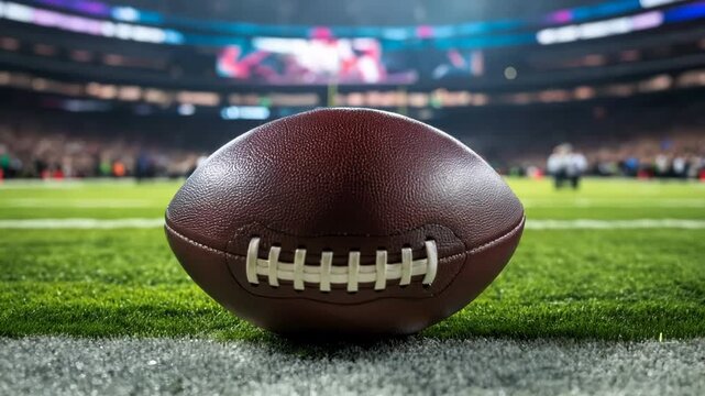 American football on field with stadium background, sports game concept