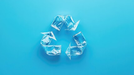 Fototapeta premium Glass recycle symbol on a clean blue background, illustrating the importance of glass recycling