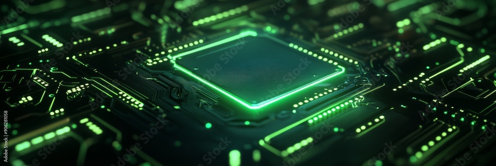 Aufkleber abstract background with green glowing lines and cubes on a dark background