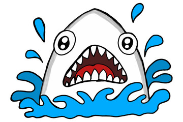Cute Cartoon Character Shark Head Emerges from the Sea