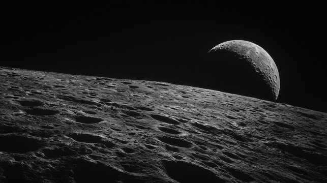 A dark location with a clear view of the moon, using a high-resolution digital camera with night vision mode to capture the details of the lunar surface, enhanced with technological clarity 