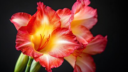 Vibrant close-up of a gladiolus in full bloom, emphasizing its lush petals and colorful display