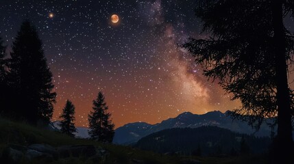 Naklejka premium An image processing software using AI algorithms enhancing the photo of planets in the night sky, bringing out vivid colors and details with technological precision 