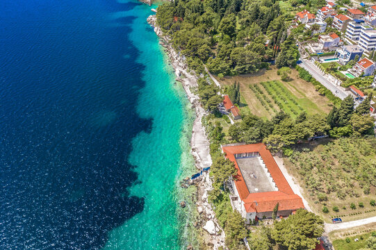 view of the coastline in summertime, croatian travel places, Dalmatia egion, Split Croatia. 