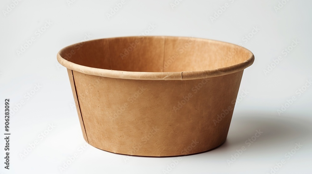 Aufkleber side view closeup of empty single brown paper bowl isolated on white background with clipping path :