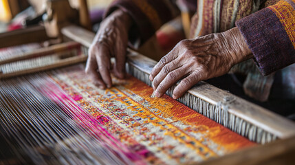 Master Weaver: Crafting Intricate Bhutanese Textile on Traditional Loom in Rustic Home Setting