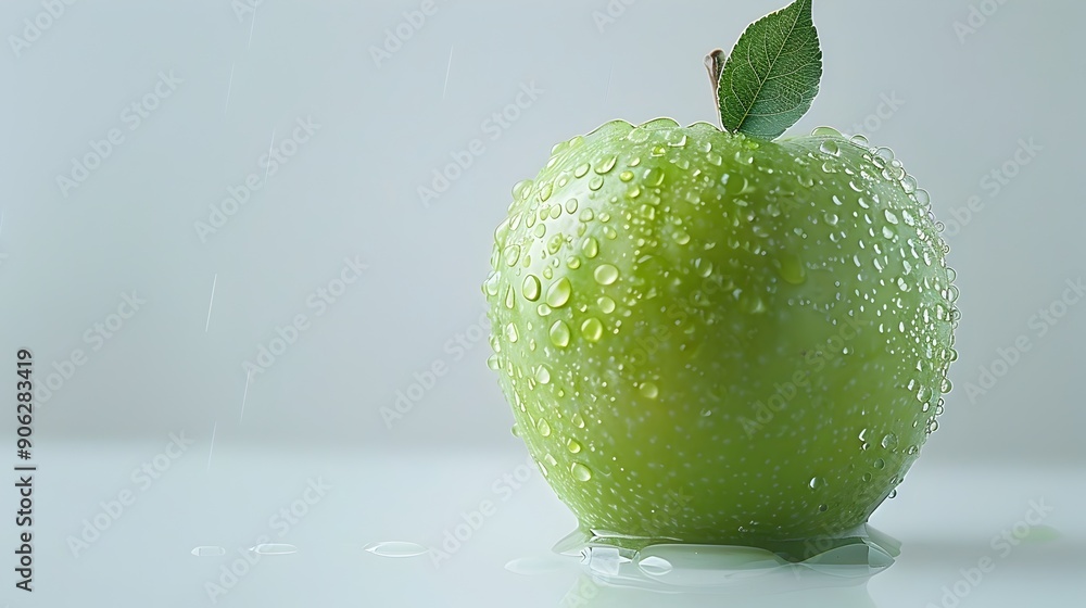 Wall mural fresh green apple on white background with copy space for design