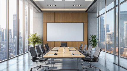 Professional Zoom Background of modern, professional meeting room. with conference table and chairs