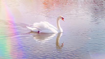 Obraz premium Swan Gliding Across a Tranquil Lake Shimmering Background AI Generative