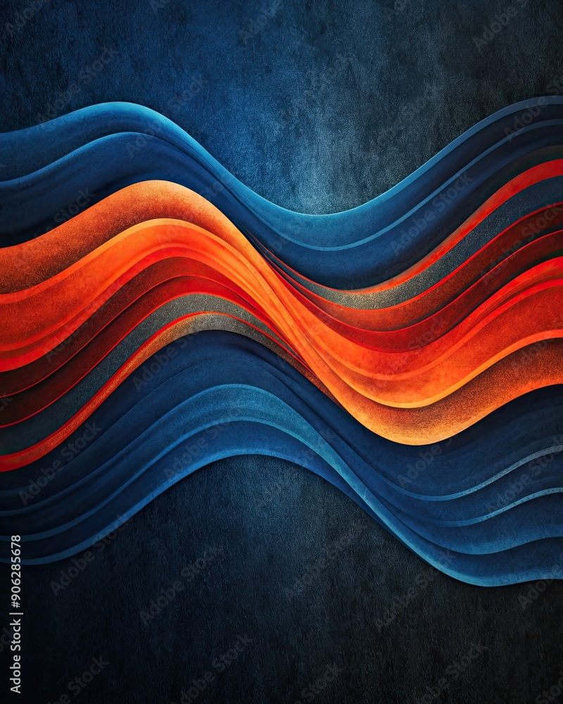 Canvas Prints Abstract wavy lines in blue, orange, and red with a dark background.