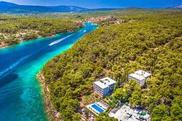 Aerial view of deep bay in Vrboska, island Hvar, Croatia