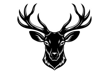 isolated black silhouette of a deer head collection, Set of deer silhouette vector. Deer Silhouette, Deer Head
