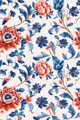 seamless pattern Sophisticated in vibrant blues and reds. Conveyed in watercolor