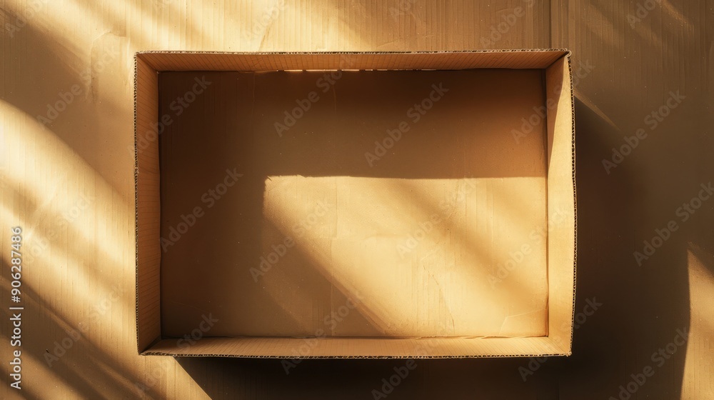 Poster top view empty cardboard box with window shadow