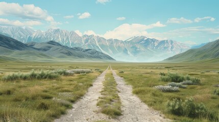 Mountain Road Leading Towards Snowy Peaks