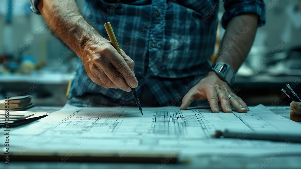 Poster Civil and construction engineers are working on a blueprint drawing with precision to guarantee a flawless result : Generative AI