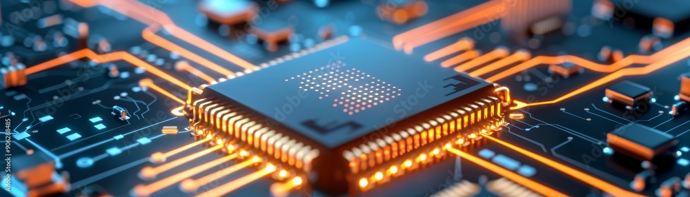Poster Close-up of Microchip on Circuit Board