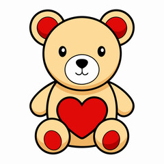 draw a simple cute teddy bear with red heart art  vector  illustration