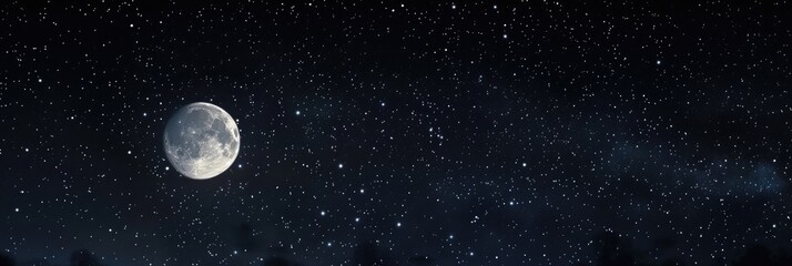 Ethereal light of full moon illuminating the black night sky