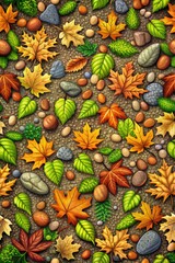 Fototapeta premium Autumn leaves and acorns pattern.