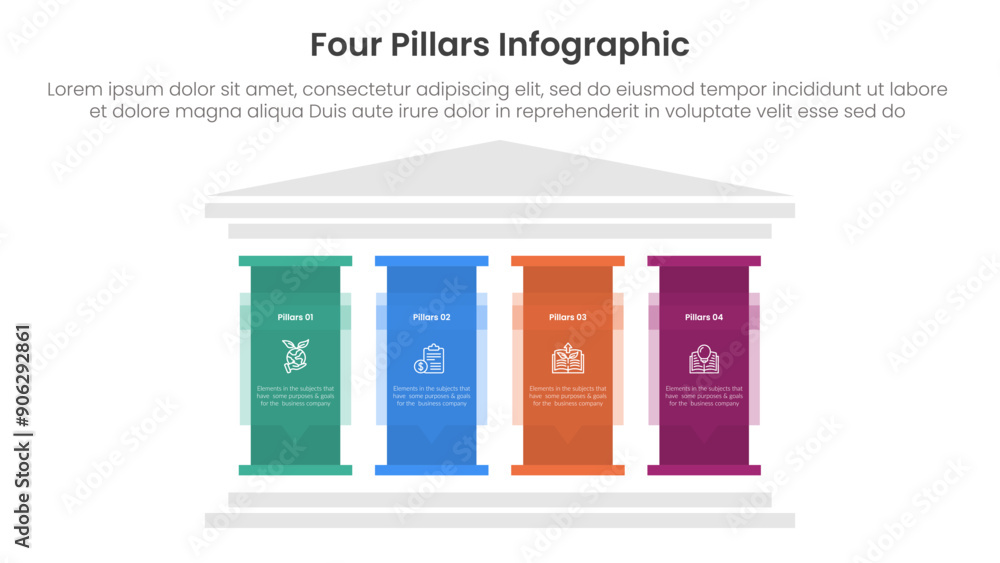 Fototapete four pillars framework with ancient classic construction infographic with 4 point stage template wit
