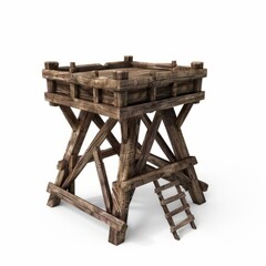 3D Render, Low Poly style of a siege battering post, on isolated white background