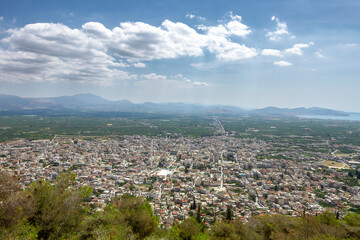 Argos, Greece: A panoramic view of one of the oldest continuously inhabited cities in the world, located in the Peloponnese region, Greece, Europe. 