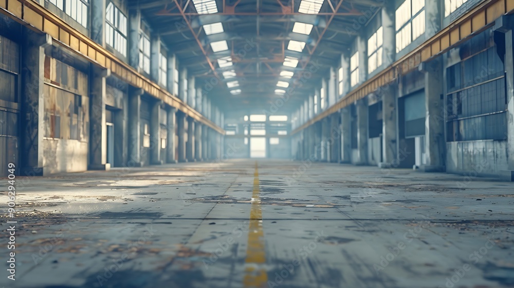 Poster interior industrial corridor in abandoned factory construction and architecture : generative ai