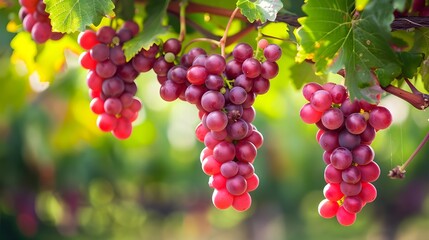 Close-Up of ripe red grapes hanging on blur background.