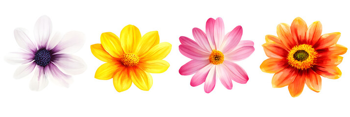Flowers Set Watercolor Style Isolated Transparency Background