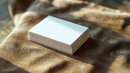 From above white business card stack template placed on brown background : Generative AI