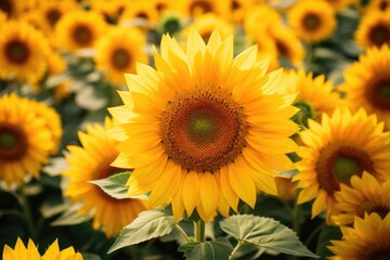 Fototapeta premium A group of sunflowers towering over the other flowers in the field