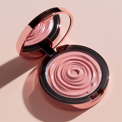 Luxurious Open Cosmetic Compact With Creamy Pink Product Set Against a Soft Background