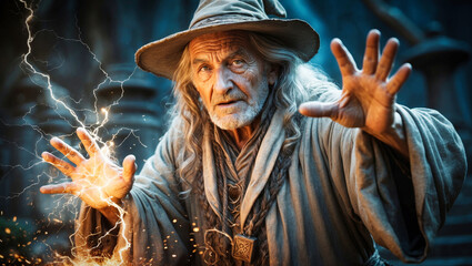 Obraz premium An old wizard performing a spell