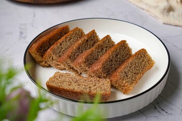 Slices of banana cake in a white plate