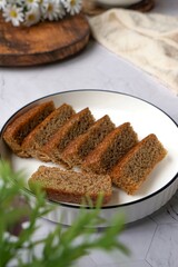 Slices of banana cake in a white plate