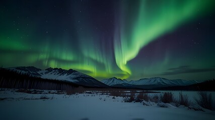 Naklejka premium aurora borealis over the mountains Generative AI