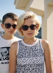 Obraz premium Two Kids Wearing Sunglasses on a Sunny Day