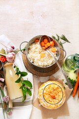 Winter salad of marinated cabbage and carrot Homemade sauerkraut in a jar on wooden background