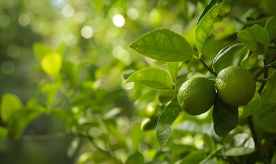 Close-Up of limes tree in the garden are excellent source of vitamin on blur background