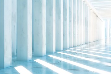 Fototapeta premium Long Hallway with Columns and Blue Floor