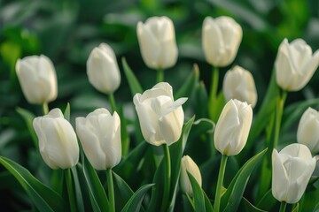 White Tulips in Field