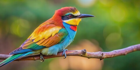 Fototapeta premium Close-up photo of a colorful singing bird perched on a tree branch, bird, animal, wildlife, nature, vibrant, colorful, feathers